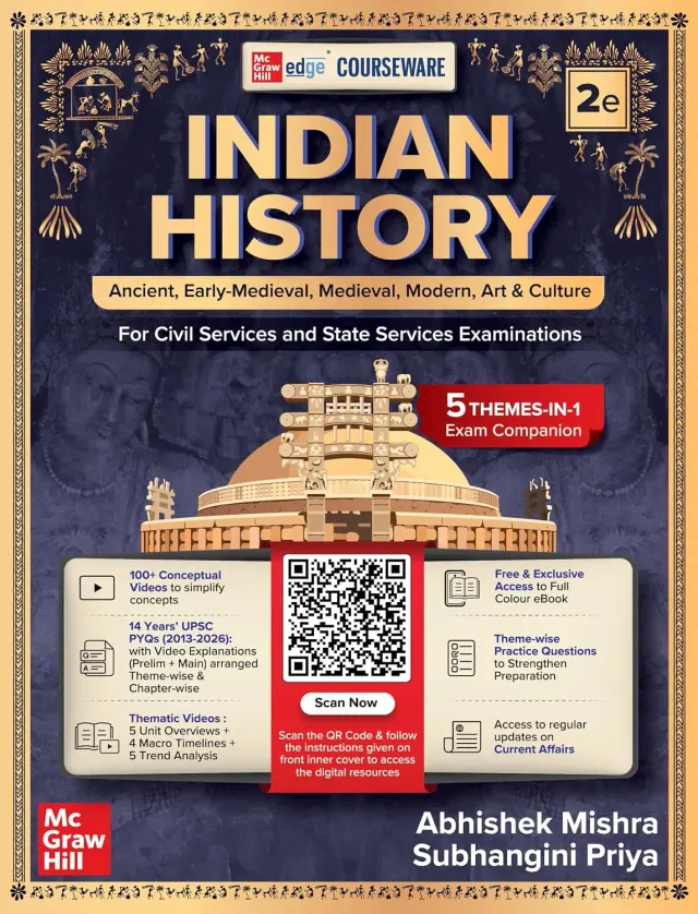 Indian History, 2e for UPSC 2026 by Abhishek Mishra | Chapter-wise 14 Years Online Prelims & Mains PYQs (2013-26) | 100+ Author Videos | 5-Themes-in-1: Ancient, Early-Med, Med, Modern, Art & Culture